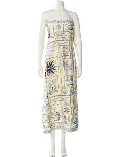 Pre-owned Agua Bendita Linen Long Dress In Neutral