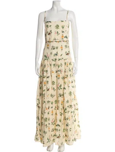 Pre-owned Agua Bendita Linen Long Dress In Neutral