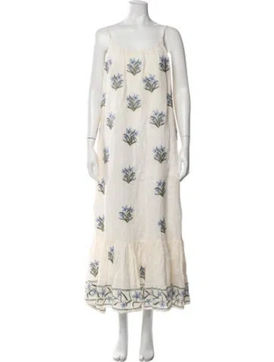 Pre-owned Agua Bendita Linen Long Dress In Neutrals