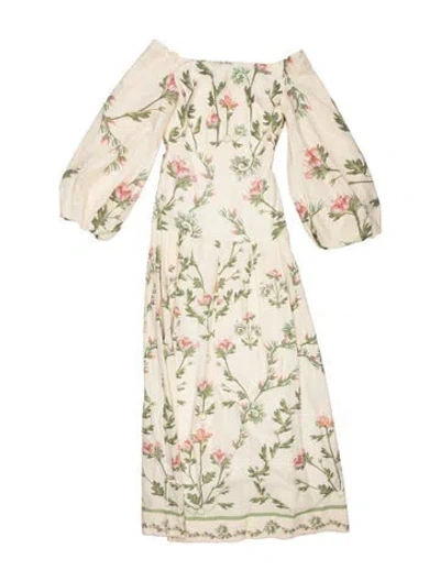 Pre-owned Agua Bendita Linen Long Dress In Neutrals