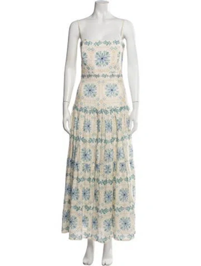 Pre-owned Agua Bendita Linen Long Dress In Neutrals