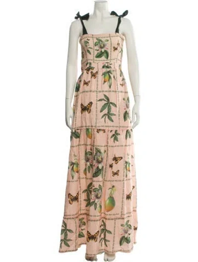 Pre-owned Agua Bendita Linen Long Dress In Pink