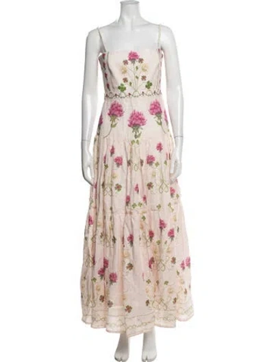 Pre-owned Agua Bendita Linen Long Dress In Pink