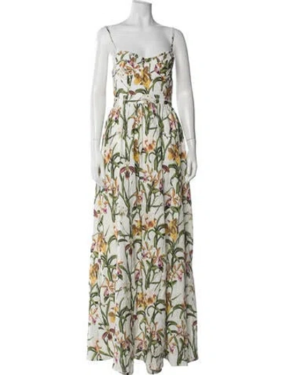 Pre-owned Agua Bendita Linen Long Dress In White