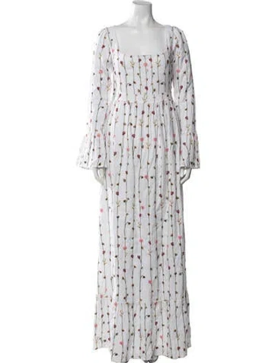Pre-owned Agua Bendita Linen Long Dress In White