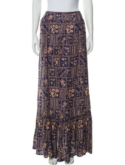 Pre-owned Agua Bendita Linen Long Skirt In Blue