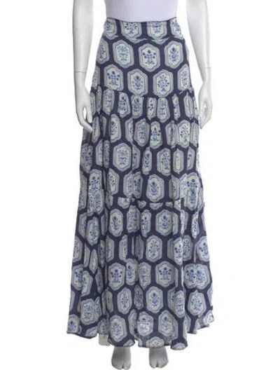 Pre-owned Agua Bendita Linen Long Skirt In Blue