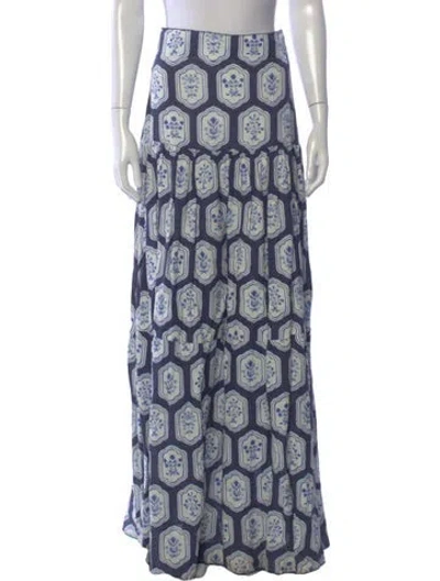 Pre-owned Agua Bendita Linen Long Skirt In Blue