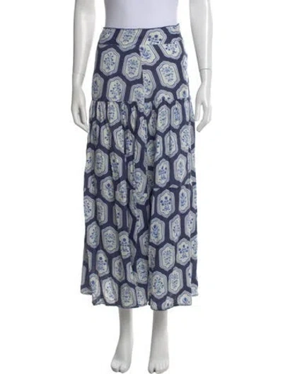Pre-owned Agua Bendita Linen Long Skirt In Blue
