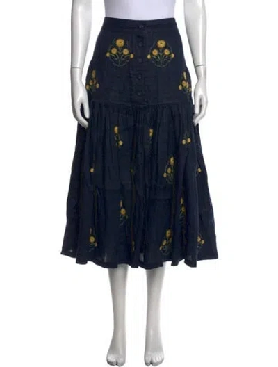 Pre-owned Agua Bendita Linen Long Skirt In Blue