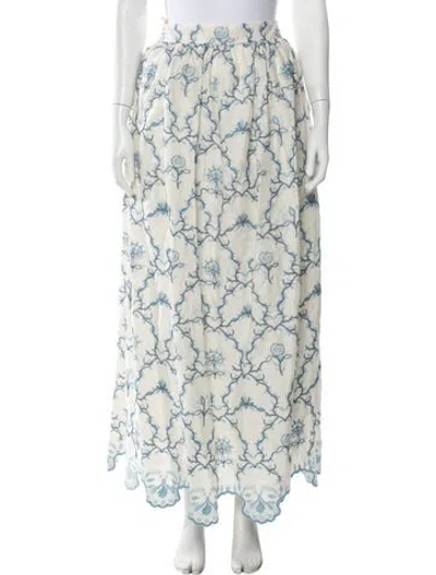 Pre-owned Agua Bendita Linen Long Skirt In White