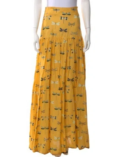 Pre-owned Agua Bendita Linen Long Skirt In Yellow