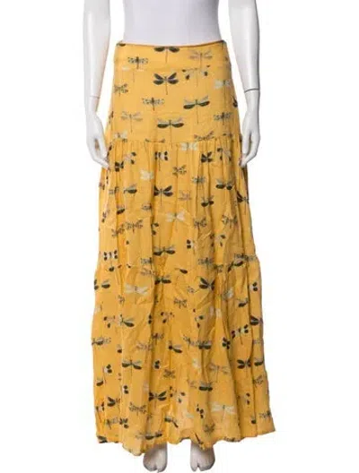 Pre-owned Agua Bendita Linen Long Skirt In Yellow