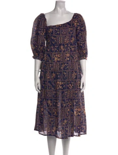 Pre-owned Agua Bendita Linen Midi Length Dress In Blue