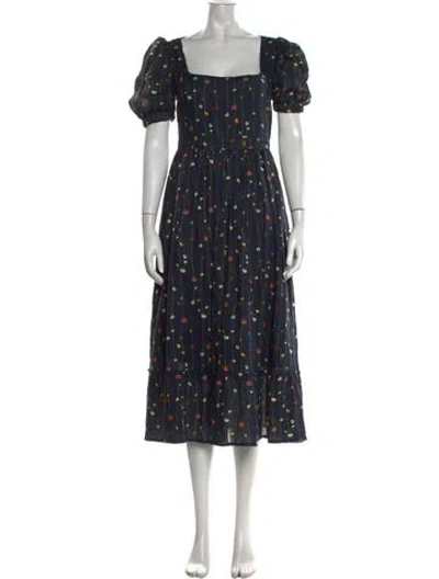 Pre-owned Agua Bendita Linen Midi Length Dress In Blue