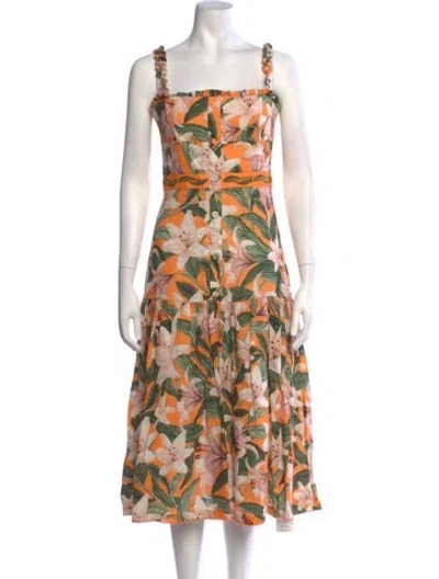 Pre-owned Agua Bendita Linen Midi Length Dress In Multicolor