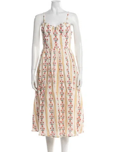 Pre-owned Agua Bendita Linen Midi Length Dress In Neutrals