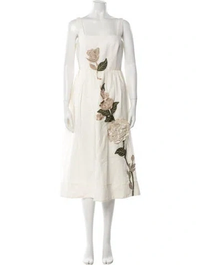 Pre-owned Agua Bendita Linen Midi Length Dress In Neutrals