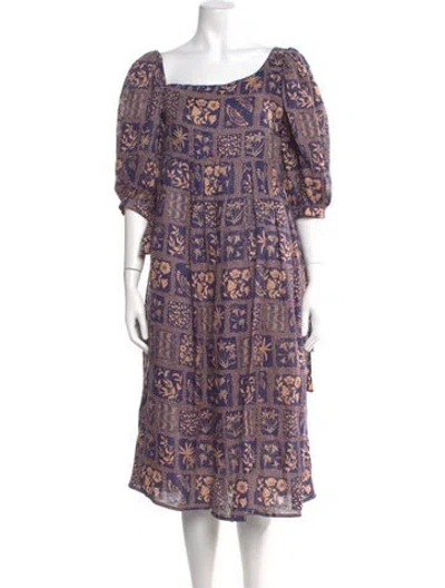 Pre-owned Agua Bendita Linen Midi Length Dress In Purple