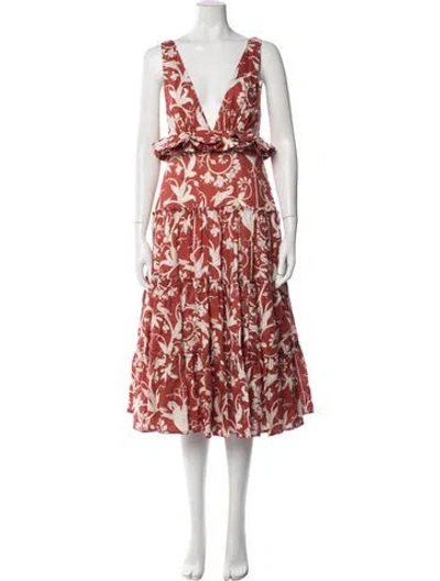 Pre-owned Agua Bendita Linen Midi Length Dress In Red