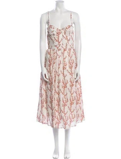Pre-owned Agua Bendita Linen Midi Length Dress W/ Tags In Red