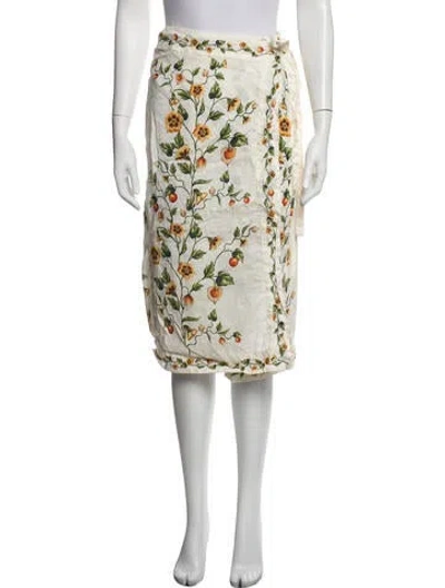 Pre-owned Agua Bendita Linen Midi Length Skirt In White