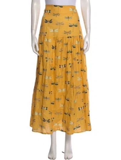 Pre-owned Agua Bendita Linen Midi Length Skirt In Yellow
