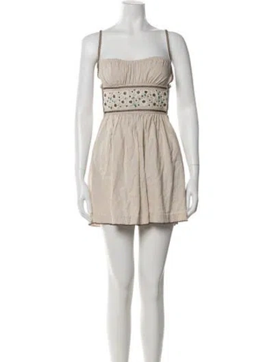 Pre-owned Agua Bendita Linen Mini Dress In Neutral