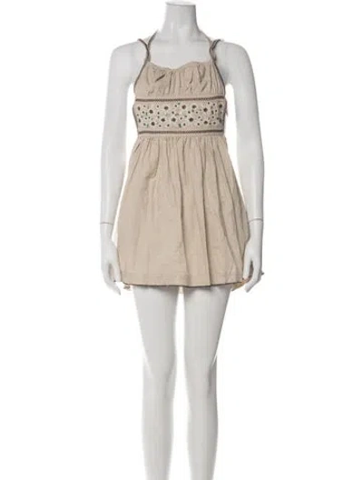 Pre-owned Agua Bendita Linen Mini Dress W/ Tags In Neutral