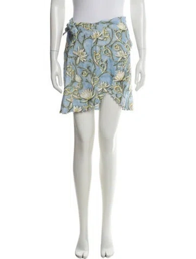 Pre-owned Agua Bendita Linen Mini Skirt W/ Tags In Blue
