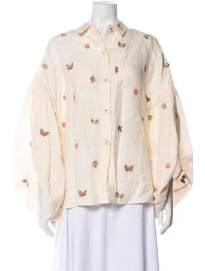 Pre-owned Agua Bendita Linen Printed Blouse In Neutral