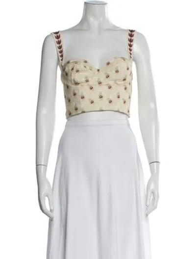 Pre-owned Agua Bendita Linen Printed Crop Top W/ Tags In Green