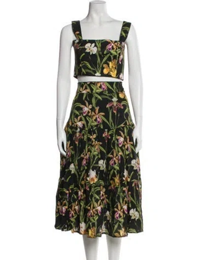 Pre-owned Agua Bendita Linen Printed Skirt Set In Multi