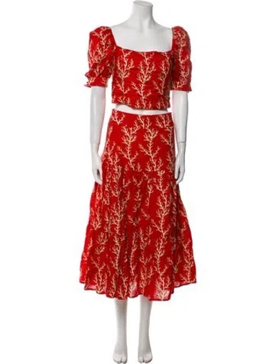 Pre-owned Agua Bendita Linen Printed Skirt Set In Orange