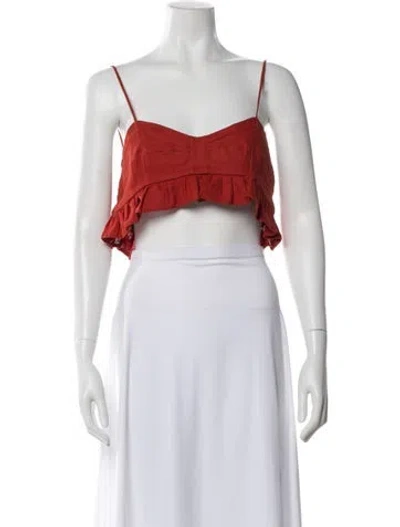 Pre-owned Agua Bendita Linen Square Neckline Crop Top In Orange