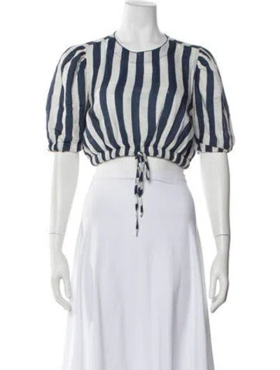 Pre-owned Agua Bendita Linen Striped Crop Top In Blue