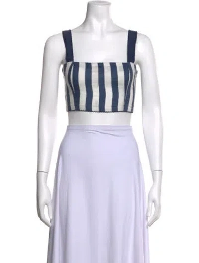 Pre-owned Agua Bendita Linen Striped Crop Top In Blue/white