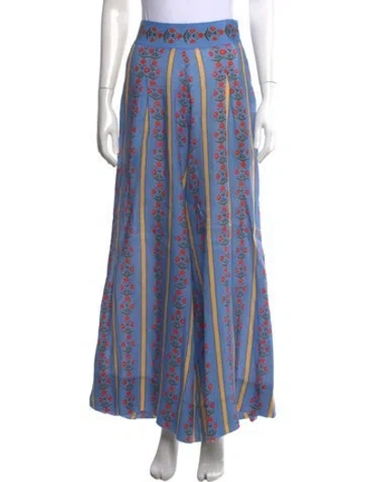 Pre-owned Agua Bendita Linen Wide Leg Pants In Blue