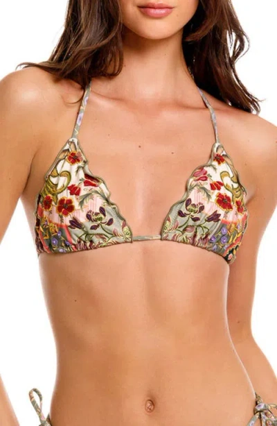 Agua Bendita Lolita Aura Embroidered Triangle Bikini Top In Multi