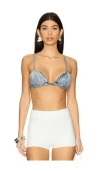 Agua Bendita Lolita Denim Silver Bikini Top In Multicolor