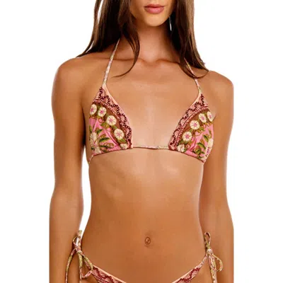Agua Bendita Lolita Matches Embroidered Bikini Top In Multi