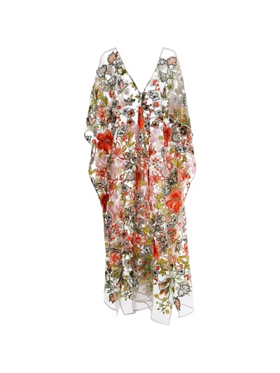 Agua Bendita Lucerna Floral-embellishment Midi Dress In Neutral