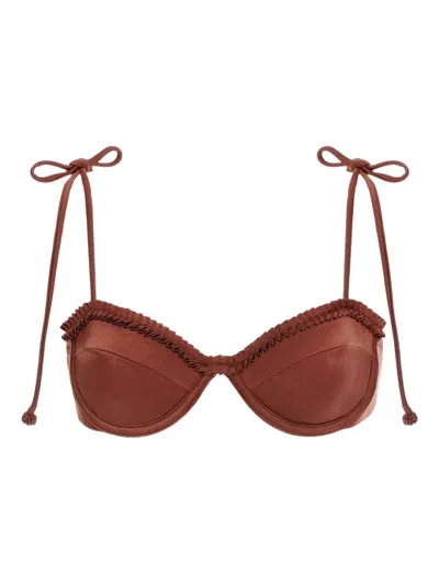 Agua Bendita Madelyn Ruffled-trim Bikini Top In Brown