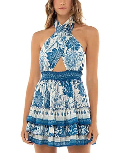 Agua Bendita Maona Wats Halter Mini Dress In Blue Multi