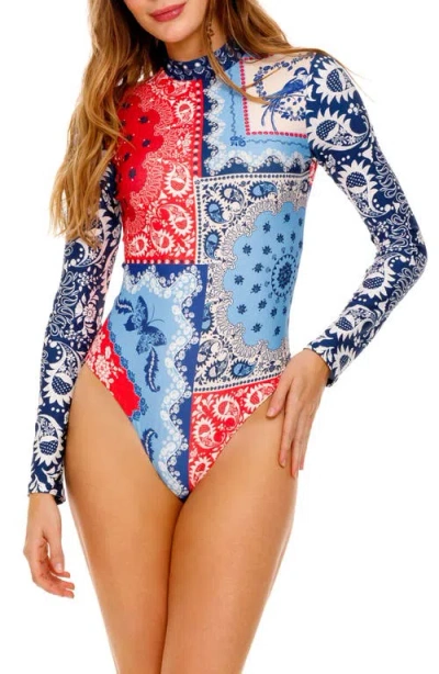 Agua Bendita Mei Atma Rash Guard One Piece Swimsuit In Blue