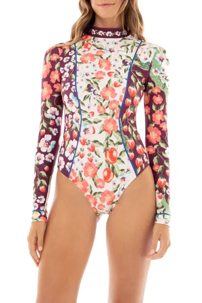 Agua Bendita Mei One Piece Swimsuit In Red Floral In Multi