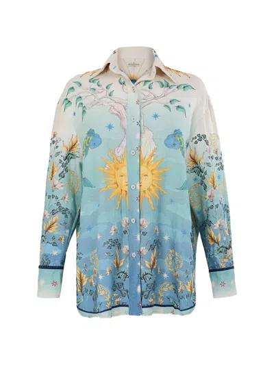 Agua Bendita Nader Anastasia Graphic-print Button-up Shirt In Blue