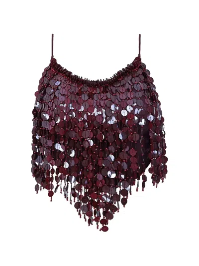 Agua Bendita Nader Cailin Sequin-embellished Fringed Top In Red
