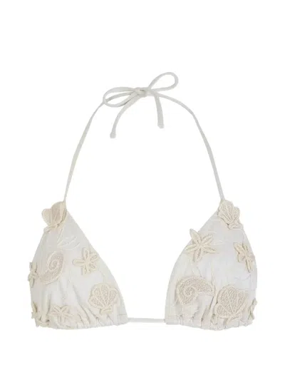 Agua Bendita Nader Lolita Embroidered Halterneck Bikini In White