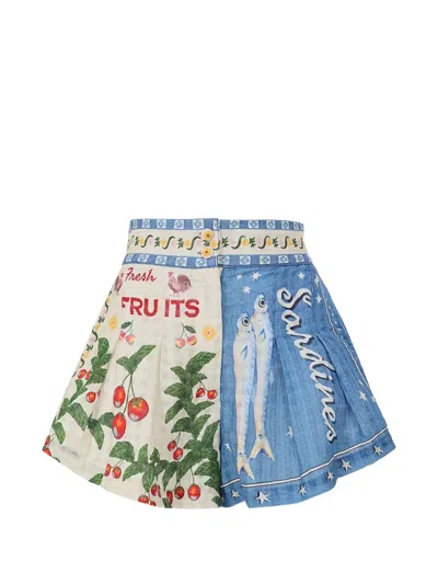 Agua Bendita Nalia Graphic-print Pleated Shorts In Blue